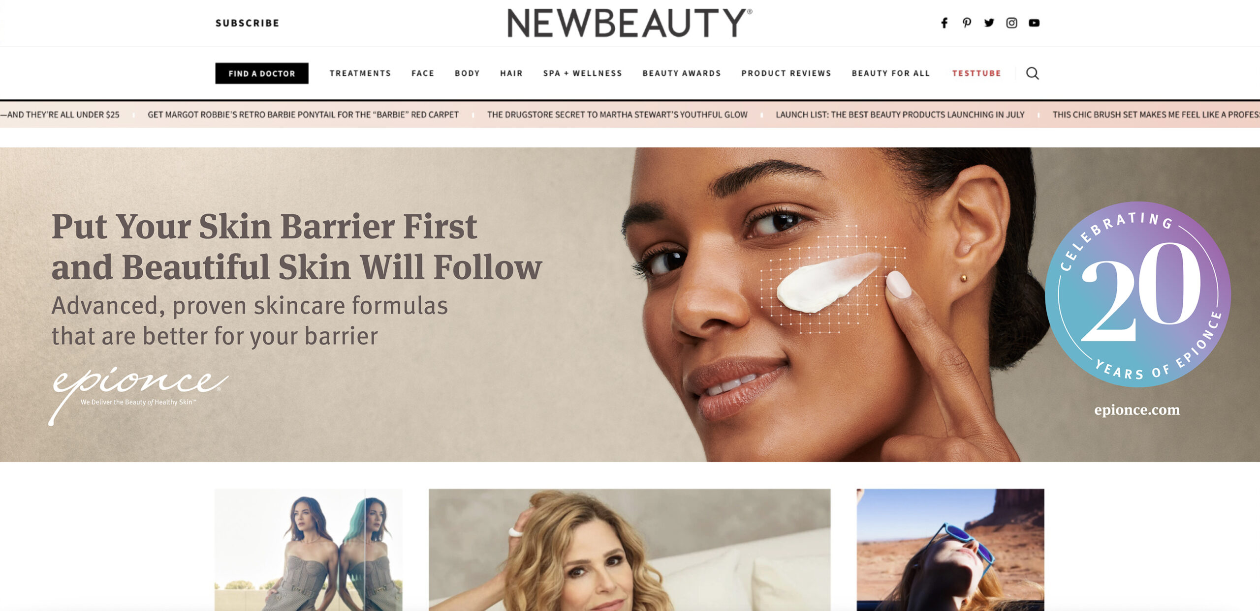 Epionce Campaign Development: NewBeauty Homepage Takeover